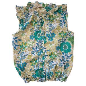 Y2K Old Navy M Floral Top Pistachio Green Butter Yellow Baby Doll Spring